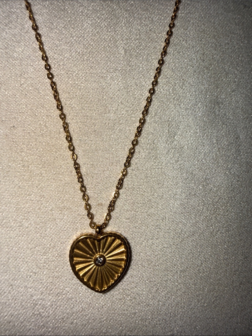 Gold plated S Steel Heart Sunburst Pendant Necklace waterproof